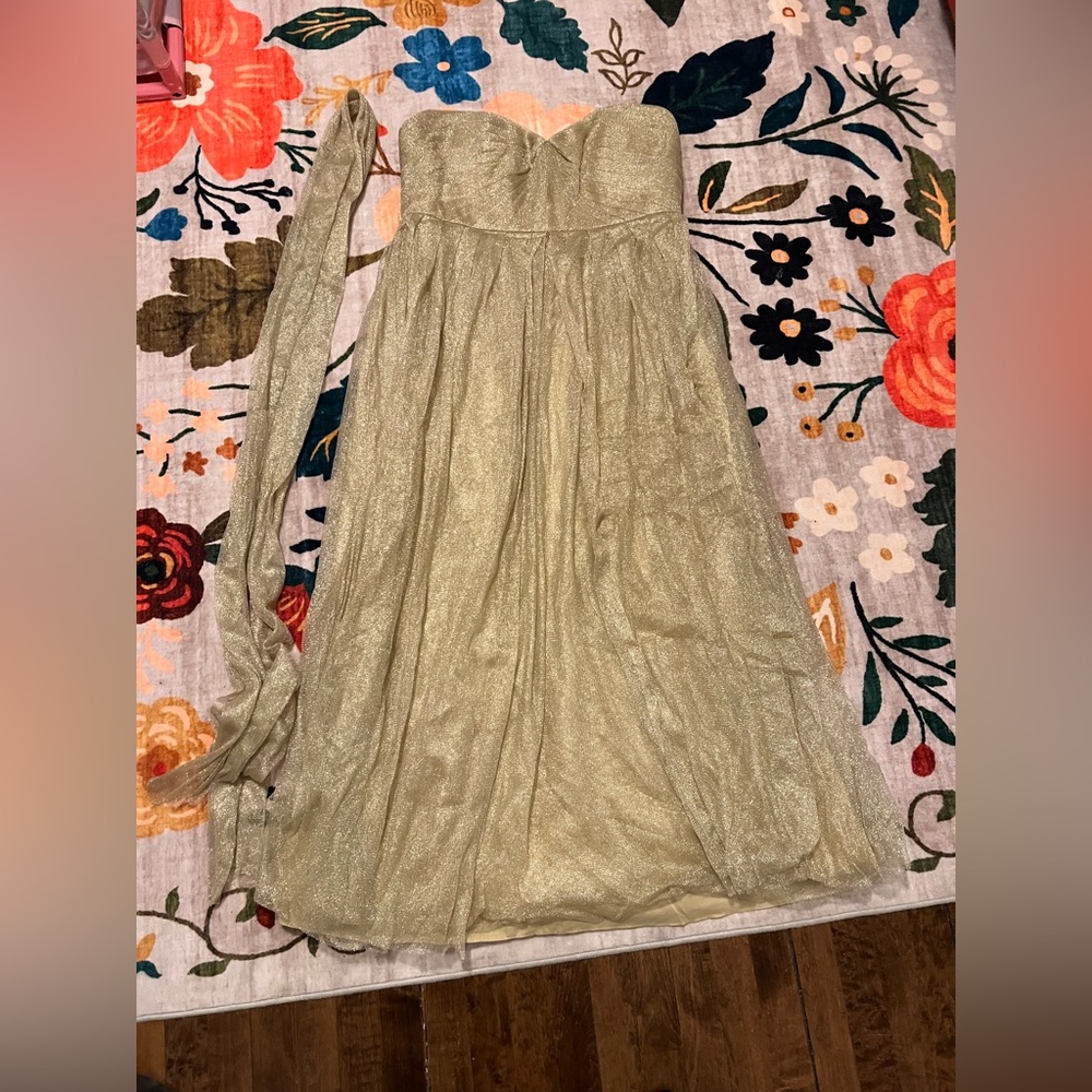 Jenny Yoo Strapless Shimmer Light Gold Dress Reg Size 18/20 (Bridal Size 24)